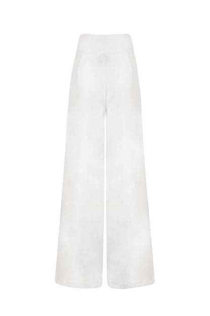 'DALINAS' WOOL BLEND WIDE LEG TROUSERS - OFF WHITE